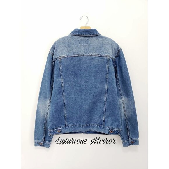 Triot Los Angeles Jean Jacket Faded Denim Blue Button Pockets Collar Mens XL New - Picture 2 of 8